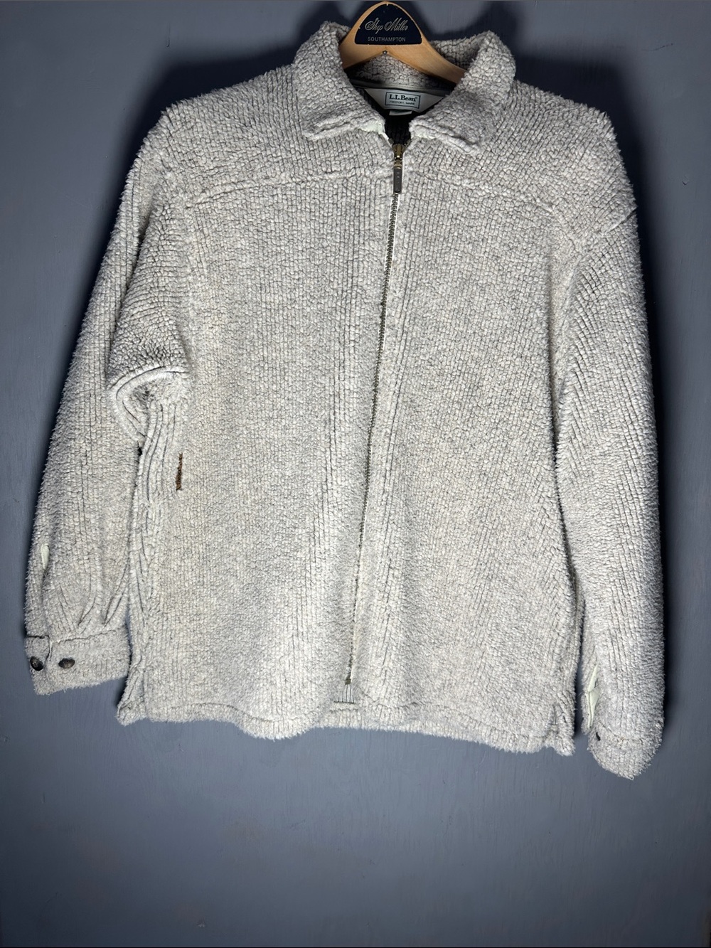 L.L. Bean Cream Zip-Front Women's Bouclé Knit Jacket
